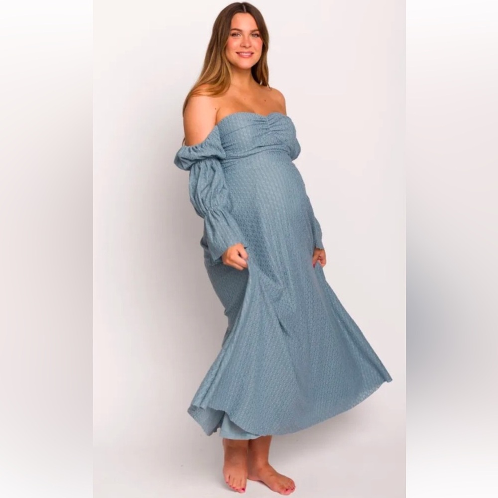 Corrine Tiered Sleeve Maxi Dress with Pockets in Dusty Sky - Bump Friendly